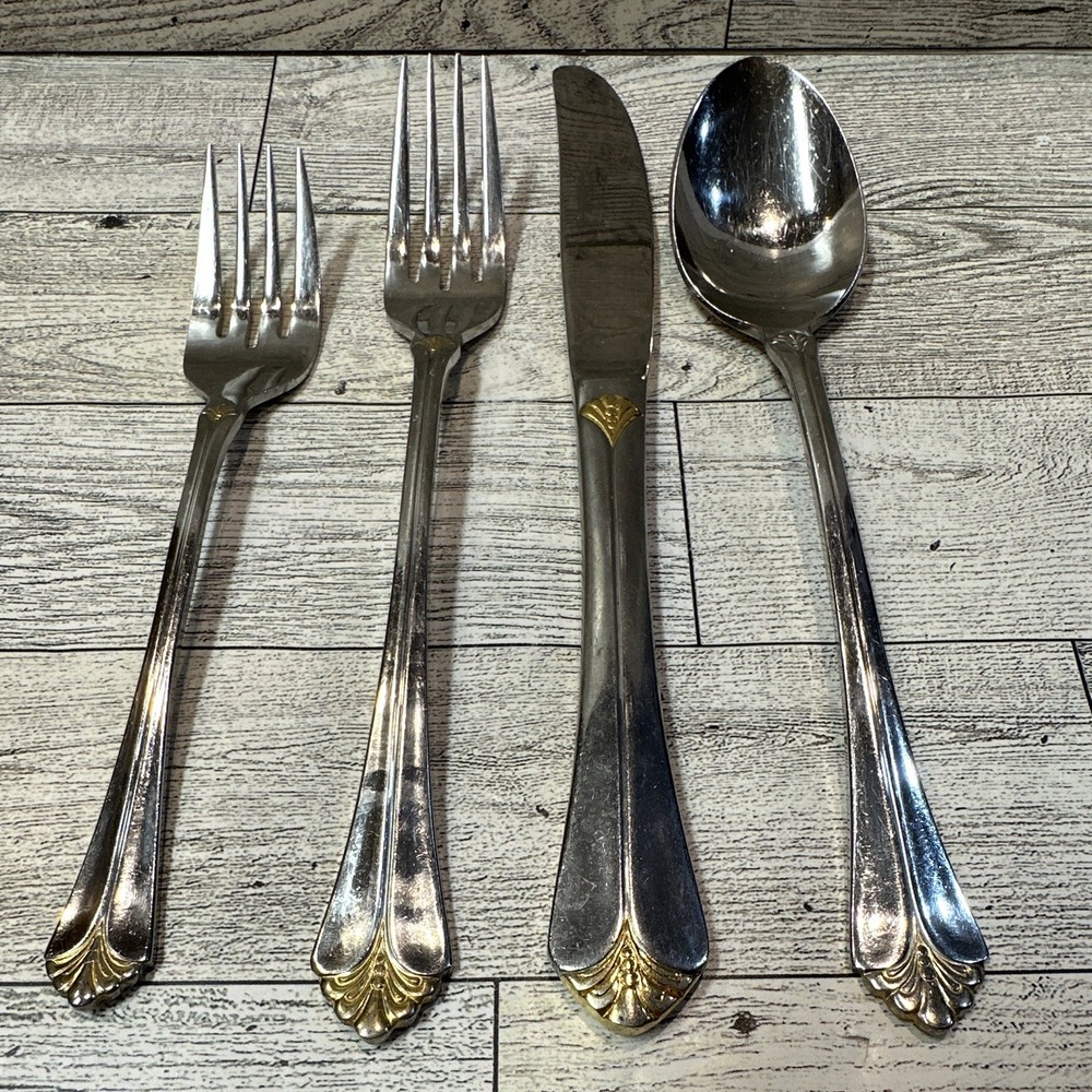 Towle Santa Barbara Stainless Steel Flatware 4PC Vintage *Some Gold Missing*